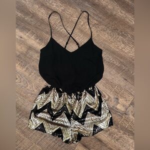 Poetry Elegant Black and gold sequined romper